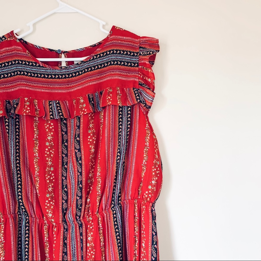 LOFT Red Printed WITH Ruffle Detail